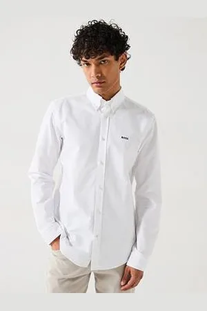 HUGO BOSS Roan Slim Fit Button Down Logo Oxford Shirt- White