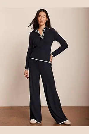 mint&berry Ribbed Contrast Trim Wide Trousers
