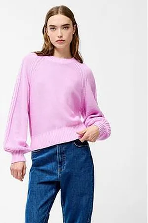 French Connection Cable Knit Braided Long Balloon Sleeve Crew Neck Jumper