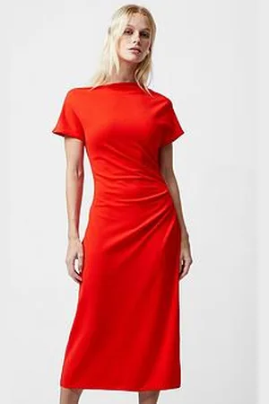 French Connection Off-Shoulder Short Sleeve Ruched Midi Dress