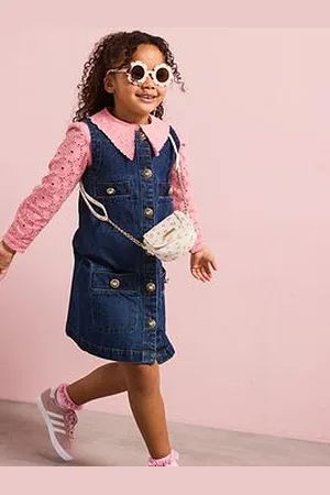 River Island Girls Denim Button Shift Dress - Blue