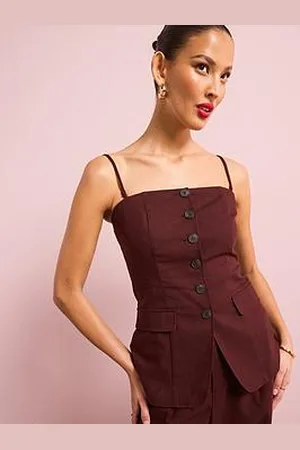 Style Cheat Linen Strapless Waistcoat - Chocolate