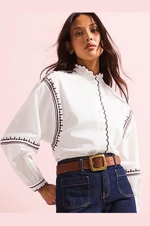 Very Scallop Trim Button Through Blouse