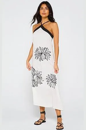 Very Palm Embroidered Halter Midi Dress