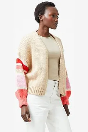 French Connection V Neck Long Sleeve Striped Open Knit Cardigan