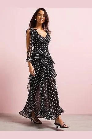 Very Ruffle Polka Dot Chiffon Maxi Dress