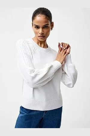 French Connection Cable Knit Braided Long Balloon Sleeve Crew Neck Jumper