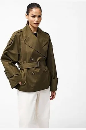French Connection Cotton Blend Cropped Boxy Trench Coat