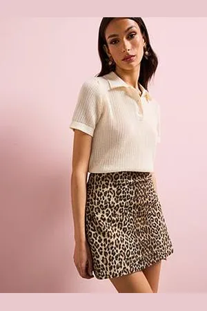 Pieces® High Waist Mini Denim Skirt - Leopard Print