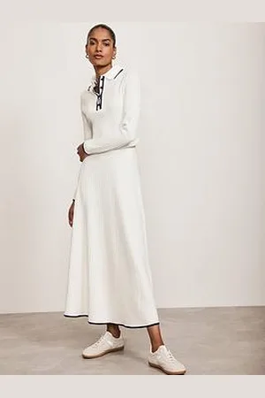 mint&berry White Ribbed Contrast Hem Skirt