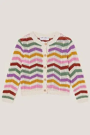Monsoon Girls Zigzag Stripe Crochet Cardigan