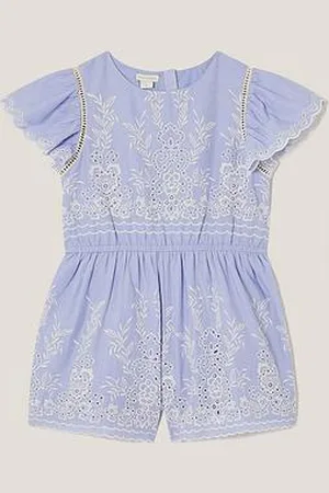 Monsoon Girls Floral Broderie Short Sleeve Playsuit