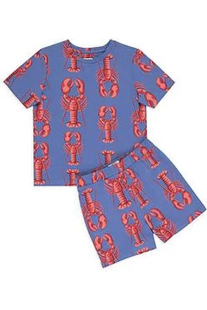 Chelsea Peers Unisex Kids Lobster Stripe Crew Neck T-Shirt And Short Pyjama Set