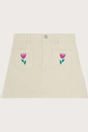 Monsoon Girls Tulip Embroidered Denim Skirt