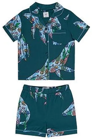 Chelsea Peers Kids Unisex Whale Coral Reef Short Sleeve Revere Top And Short Pyjama Set - Teal