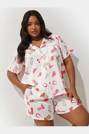 Yours Curve Satin Western Shirt And Short Set