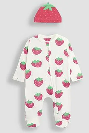 JoJo Maman Bébé Baby Girls 2-Pack Strawberry Sleepsuit & Hat Set