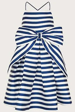 Monsoon Girls Stripe Bow Strappy Twill Dress