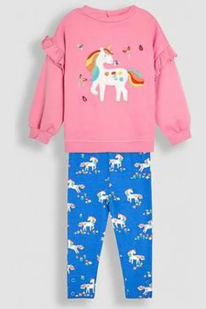 JoJo Maman Bébé Girls Unicorn Applique Sweatshirt & Leggings Set