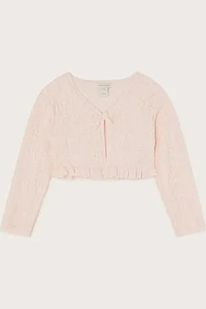 Monsoon Girls Lace Frill Bow Cardigan