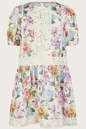 Monsoon Girls Floral Broderie Short Sleeve Dress