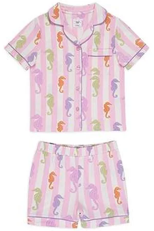 Chelsea Peers Kids Unisex Seahorse Stripe Short Sleeve Revere Top And Short Pyjama Set