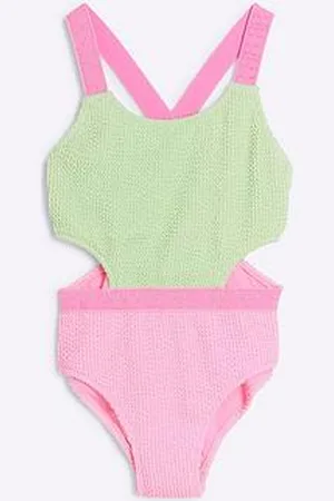 River Island Older Girl Elastic Colour Block Swimsuit - Green