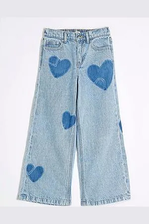 River Island Girls Heart Wide Leg Jeans - Midi - Blue