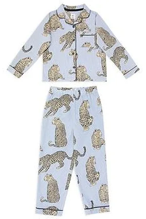 Chelsea Peers Unisex Kids Seersucker Stripe Leopard Long Sleeve Button Up Pyjamas