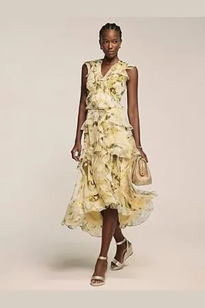 mint&berry Yellow Floral Print Midi Dress