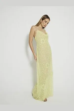 River Island Sequin Cowl Neck Sheer Beach Maxi Dress