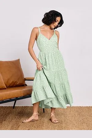PixieGirl Sage Ditsy Tie Bk Tiered Drs