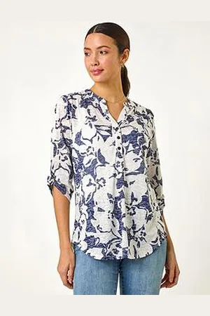 Roman Floral Print Burnout V-Neck Shirt