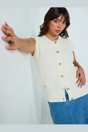Very Sleeveless Button Detail Knitted Jumper