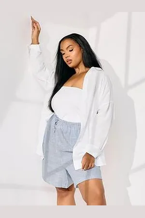 Yours Curve Linen Stripe Short