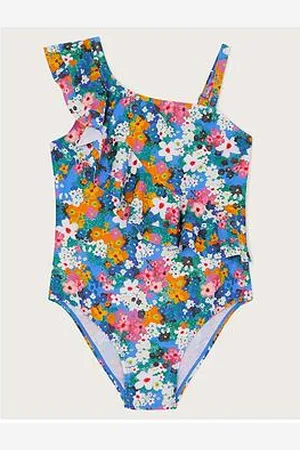 Monsoon Girls Asymmetrical Frill Floral Swimsuit