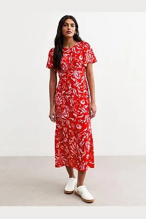New Look Pattern Print Tiered Hem Midi Dress
