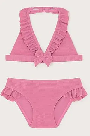 Monsoon Girls Seersucker Bow Ruffle Bikini Set