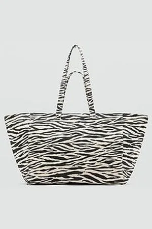 MANGO Zebra Cotton Shopper Bag