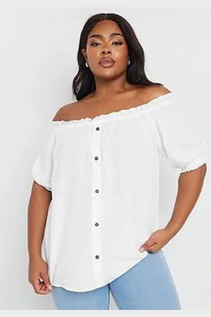 Yours Curve Chambray Button Bardot Top