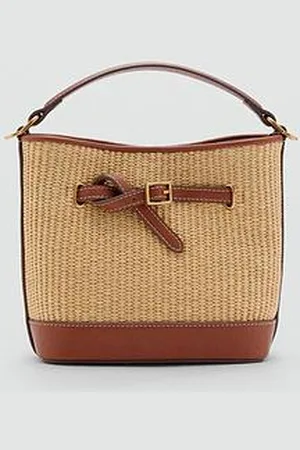MANGO Raffia-Effect Bucket Bag