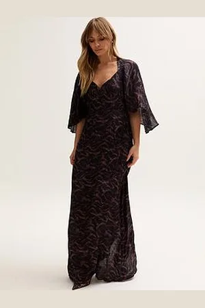 Lily & Lionel Lydia Angel Sleeve Midnight Tiger Print Maxi Dress - Brown