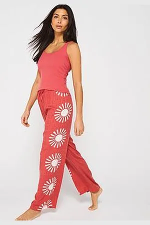 Very Placement Print Woven Wide Leg & Vest Top Pj Set