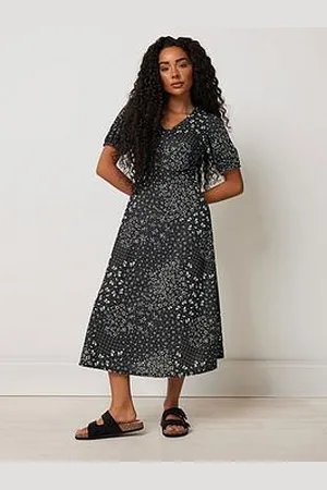 M&Co Petite Floral V Neck Midi Dress