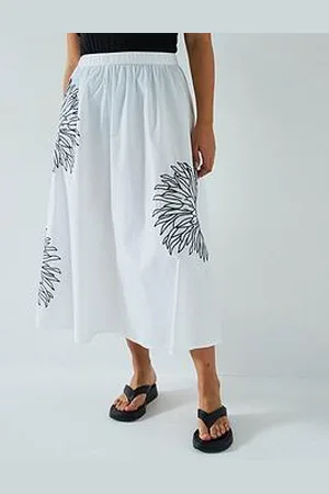 Very Large Floral Embroidered Cotton Full Skirt
