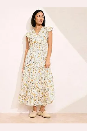 PixieGirl Petite Flutter Sleeve Wrap Midi Dress