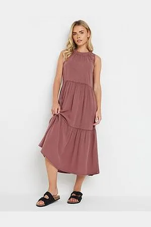 M&Co Petite Acid Wash Sleeveless Tiered Dress