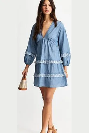 New Look Ruffle Trimmed Chambray Mini Dress