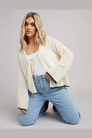 Yours Curve Button Through Crochet Tipped Cardigan