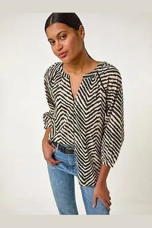 Roman Linear Print V-Neck Blouse